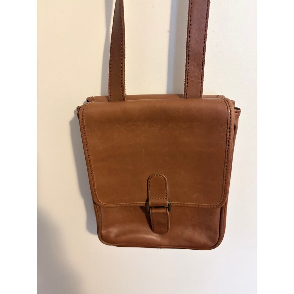 Eddie Bauer Vintage Leather Crossbody Shoulder Bag Cognac Brown - Picture 3 of 5